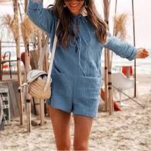 Zara Romper Bloggers Fav! Soft Indian Cotton Long Sleeve Blue Size Small